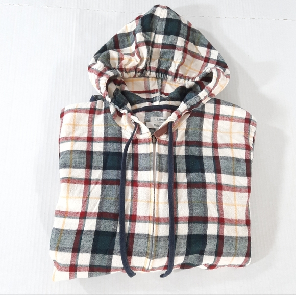 LL Bean Scotch Plaid Flannel Hoodie Jacket - Picture 6 of 7